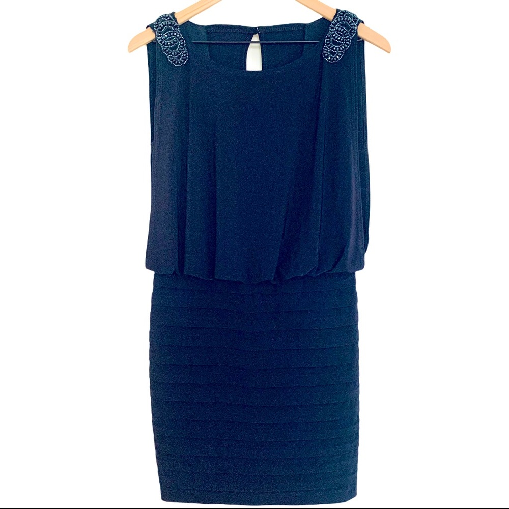 XSCAPE Petite Navy Beaded Cocktail Dress